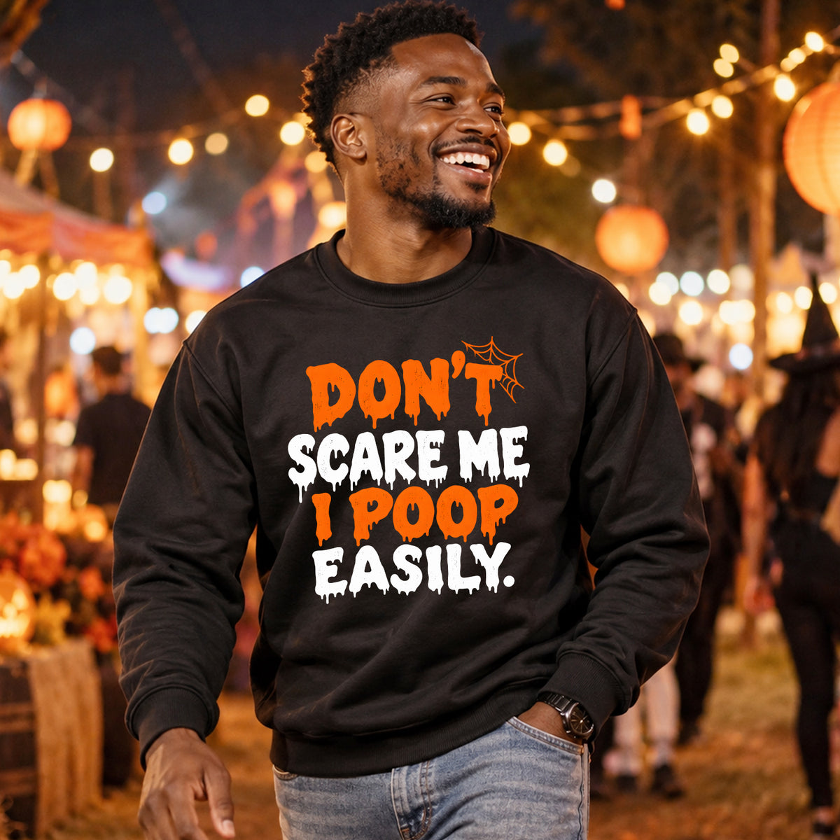 Don't Scare Me I Poop Easily crewneck lifestyle image 1