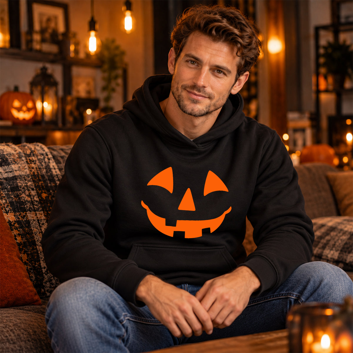 Pumpkin Smile hoodie lifestyle image 1