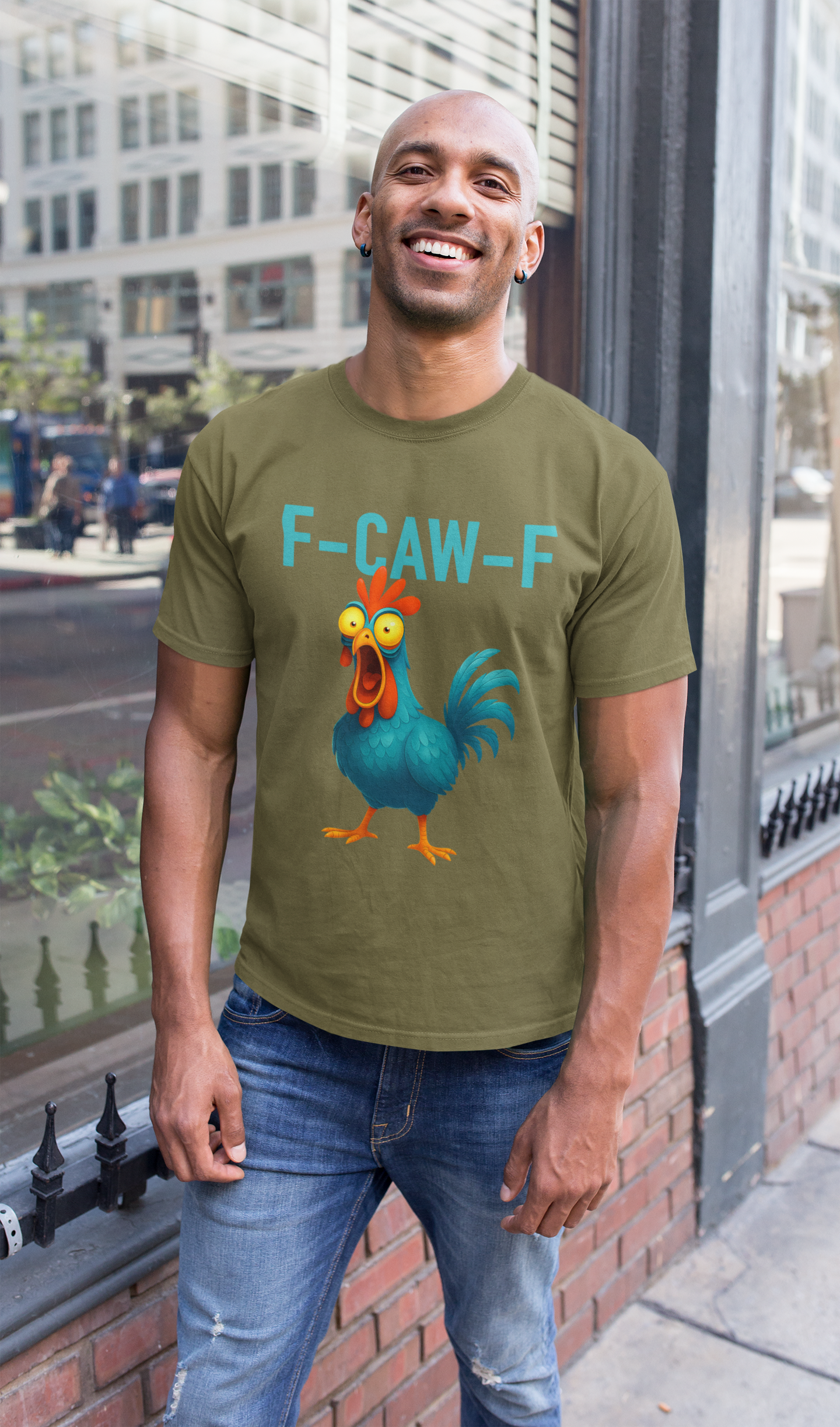 F-CAW-F Funny Blue Rooster T-Shirt