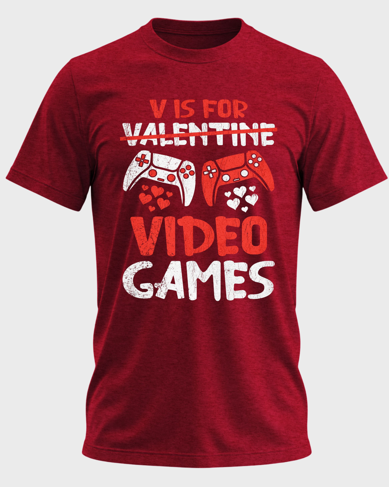 V Is For Video Games Valentine’s Day T-Shirt – Funny Gamer Love Shirt for Men, Gaming Controller Heart Tee, Valentine Gift for Boyfriend Husband Gamer
