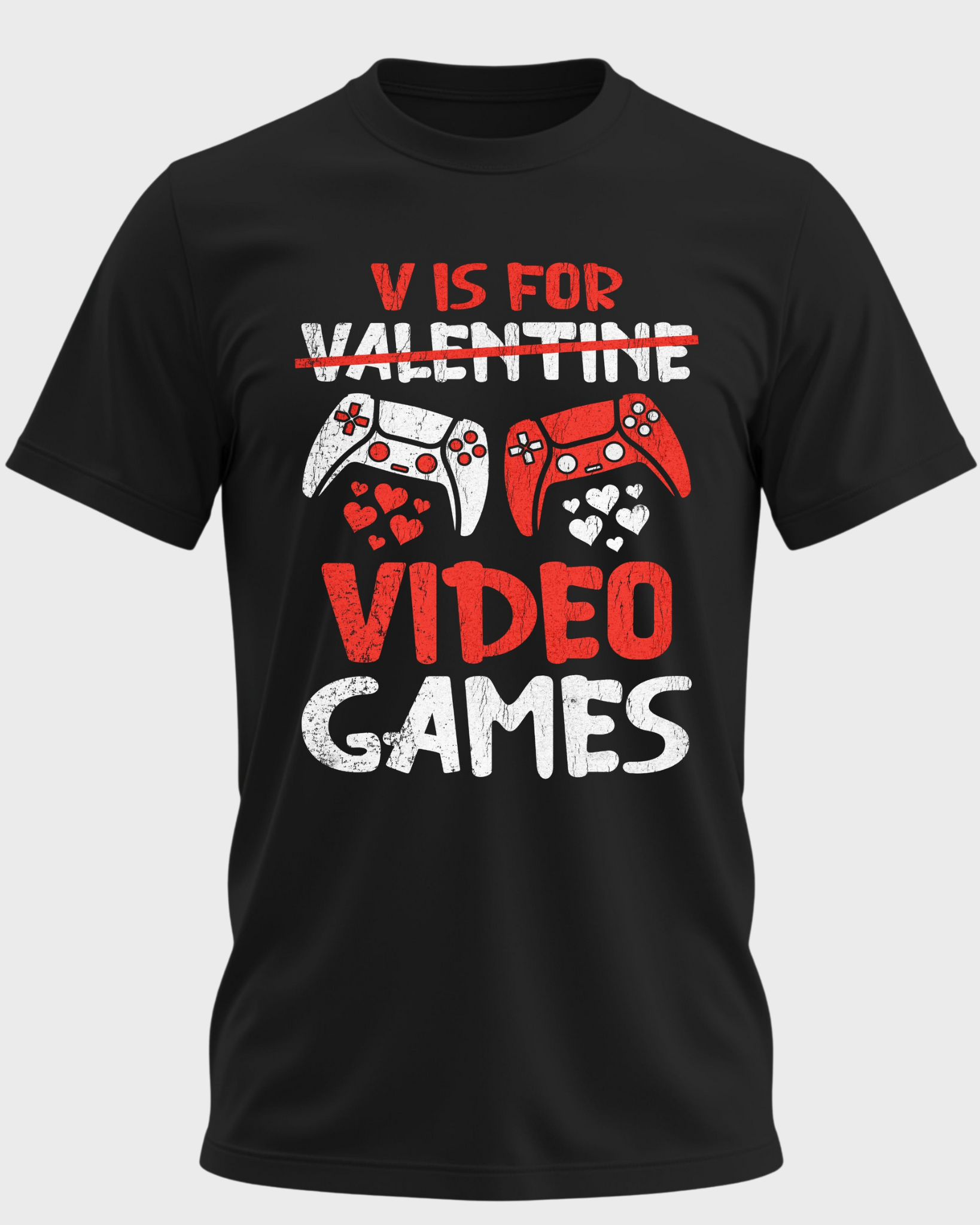V Is For Video Games Valentine’s Day T-Shirt – Funny Gamer Love Shirt for Men, Gaming Controller Heart Tee, Valentine Gift for Boyfriend Husband Gamer