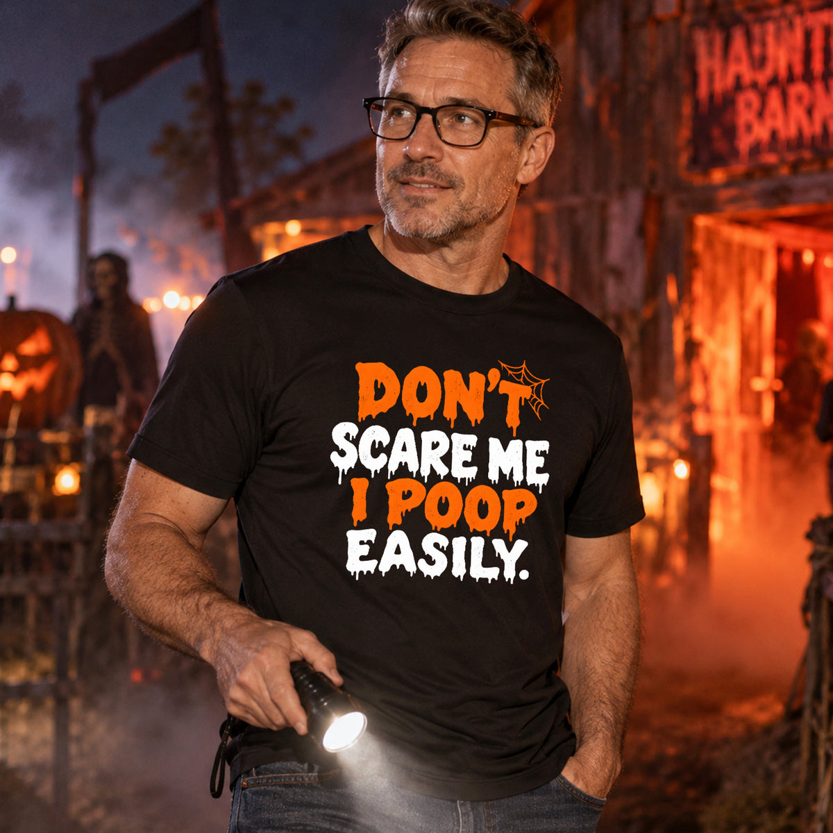 Don't Scare Me I Poop Easily T-shirt lifestyle image 1